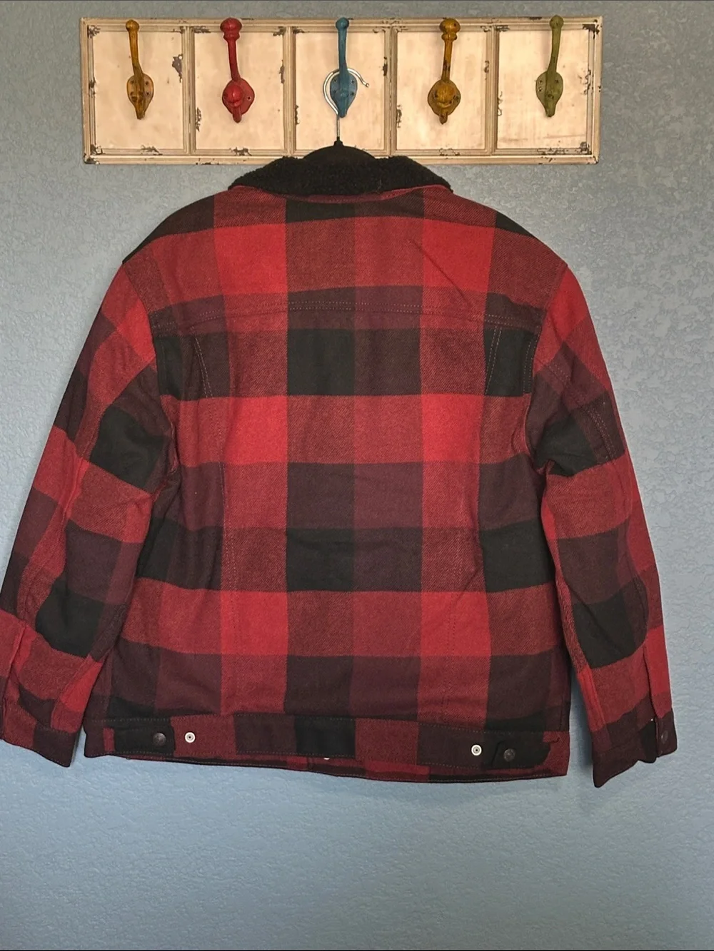 Levi's Red and Black Plaid Sherpa Collar Field Jacket